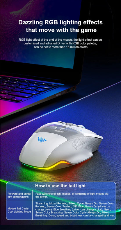 AULA SC550 žaidimų pelė, 2.4G belaidė makro pelė su RGB apšvietimu, ergonomiško dizaino e. sporto pelė, PC priedai