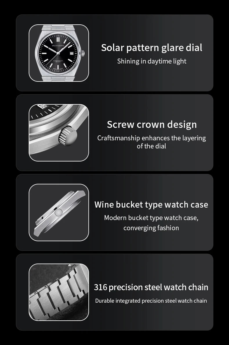 2025 SPECHT&SOHNE New Rubber Strap Fashion Quartz Watches For Men Stainless Steel Watch Ice Blue Luminous Sapphire Crystal 5BAR