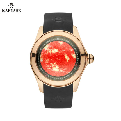 KAFYASE Fashion Earth  Bubble Rubber Automatic Watches Luxury Men 46mm Mechanical Wristwatches Art Eye Ball Dial Classic Watch