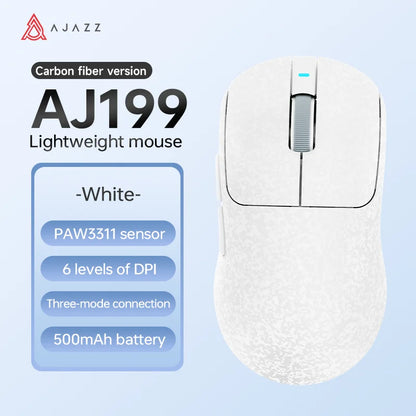 AJAZZ AJ199 trådlös gamingmus PAW3311 24000DPI lätt Bluetooth/trådbunden kolfibermus för PC, laptop och gamers