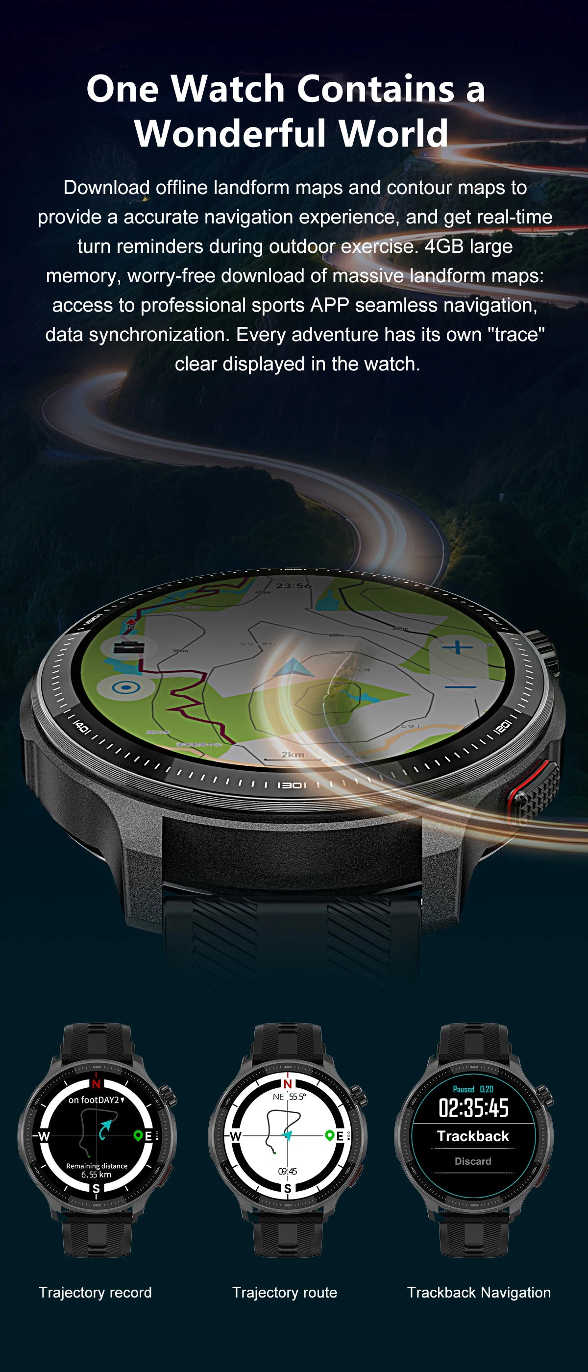 New 4GB Storage Smart Watch GPS Offline Map Local Music Video 200+Custom Dial Swim Outdoor Sport Explosion-proof Military Watchs