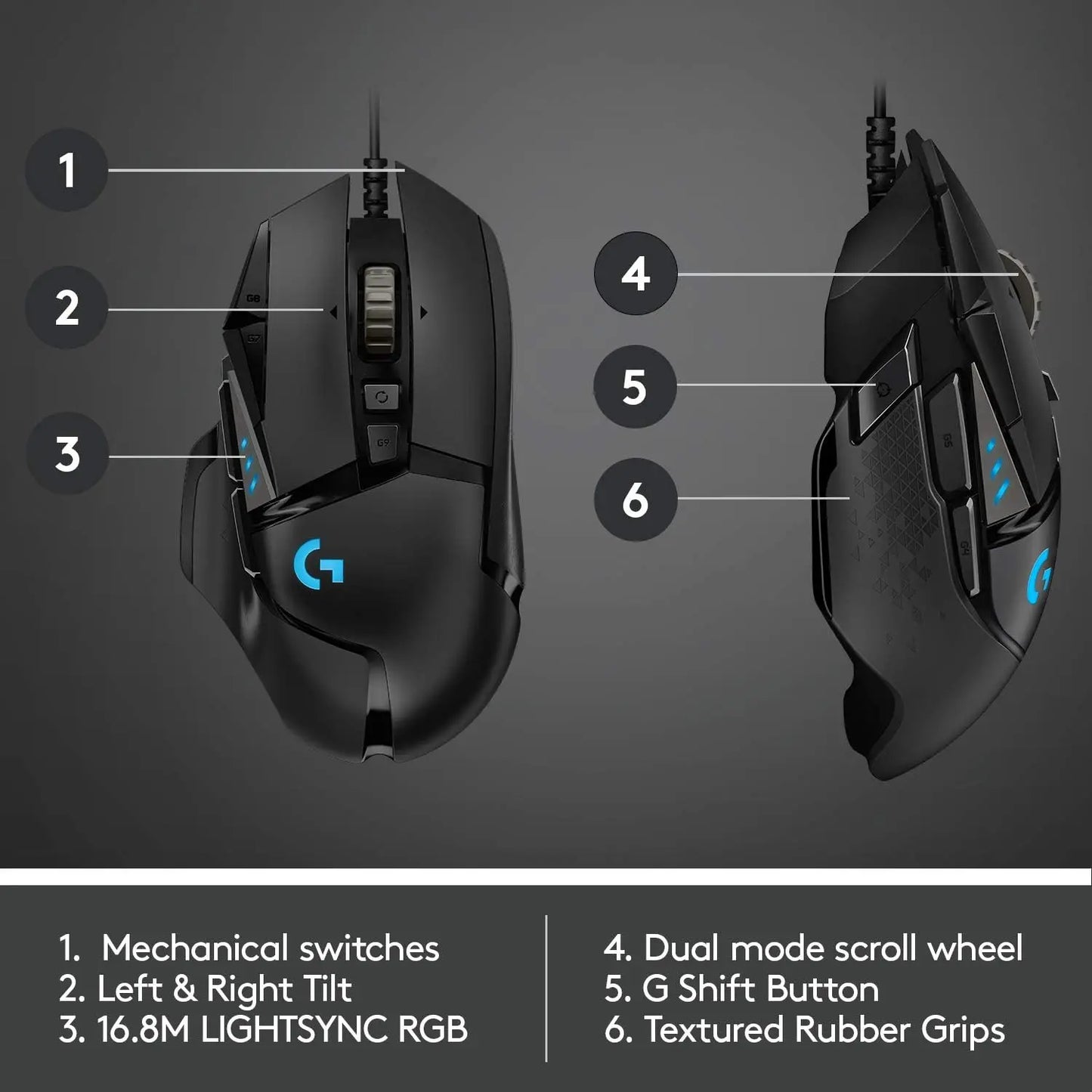 Logitech G502 HERO vysoce výkonná drátová herní myš, senzor HERO 25K, 25,600 DPI, RGB, nastavitelné závaží, 11 tlačítek, myš pro PC/Mac