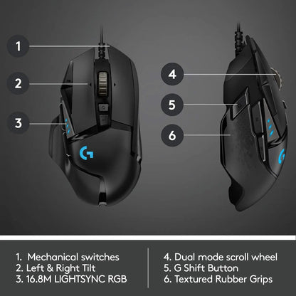 Logitech G502 HERO vysoce výkonná drátová herní myš, senzor HERO 25K, 25,600 DPI, RGB, nastavitelné závaží, 11 tlačítek, myš pro PC/Mac