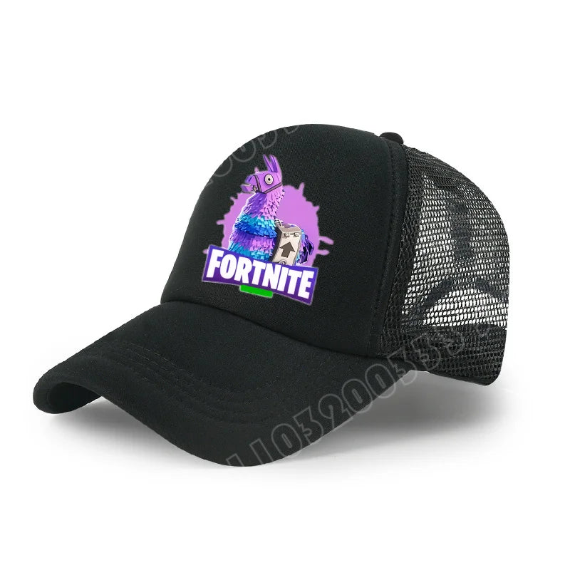 Fortnite-baseballkasket med tegneserieagtigt spilprint til børn, åndbar mesh-sommerkasket med justerbar skygge, fødselsdagsgave til børn
