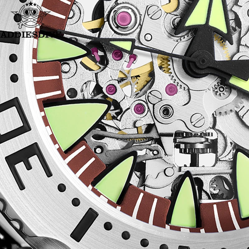 ADDIESDIVE luxury men's skeleton automatic watch sapphire glass BGW9 luminous diver's watch 200m men analog mechanical watches