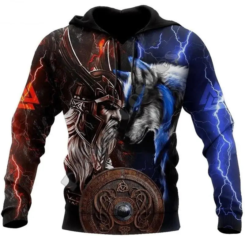 Neuer Wolf-Tattoo-Vegvisir Schwarz-Weiß 3D-Allover-Print Herren-Hoodie & Sweatshirt Unisex Casual Herbst-Trainingsanzug