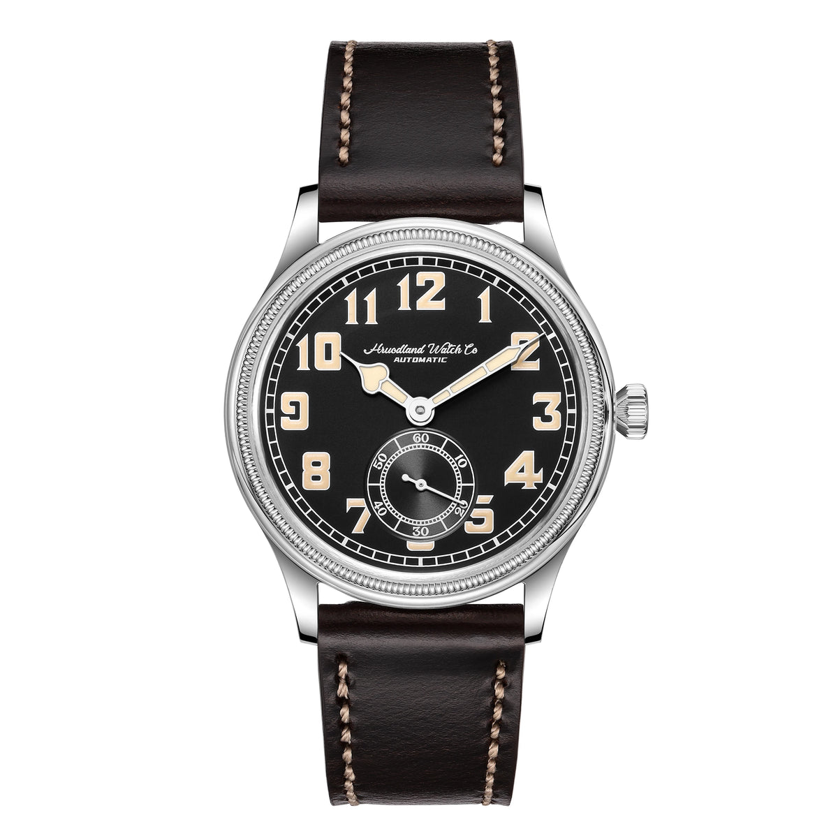 HRUODLAND Retro Flieger Automatic Watches for Men 38mm Seagull ST1701 Mechanical Wristwatch C3 Green Luminous K1 Mineral Bubble Crystal Oil Leather Strap Business Pilot Watch