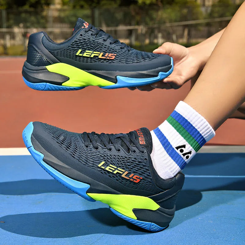 Men's and Women's Large Sizes Breathable Tennis Shoes Blue and Gray Gym Walking Badminton Sneakers