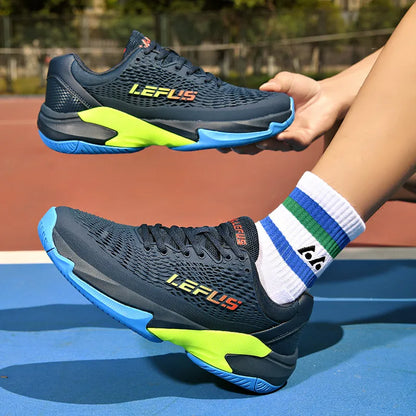 Men's and Women's Large Sizes Breathable Tennis Shoes Blue and Gray Gym Walking Badminton Sneakers