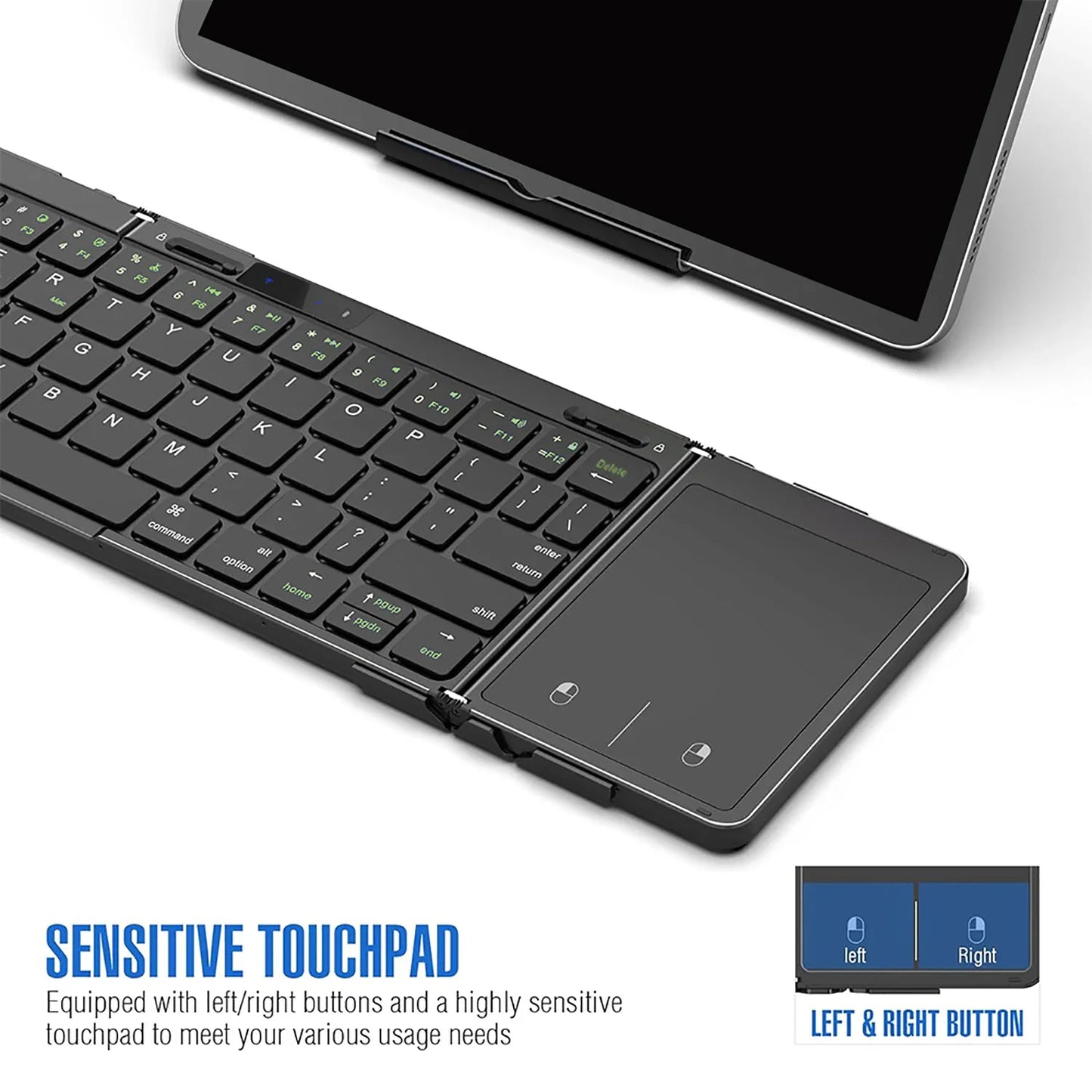 Folding Travel Keyboard with Touchpad & Display, Foldable Bluetooth Keyboard for Windows iOS Android, Multi Device Keyboard