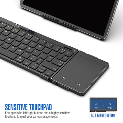 Folding Travel Keyboard with Touchpad & Display, Foldable Bluetooth Keyboard for Windows iOS Android, Multi Device Keyboard