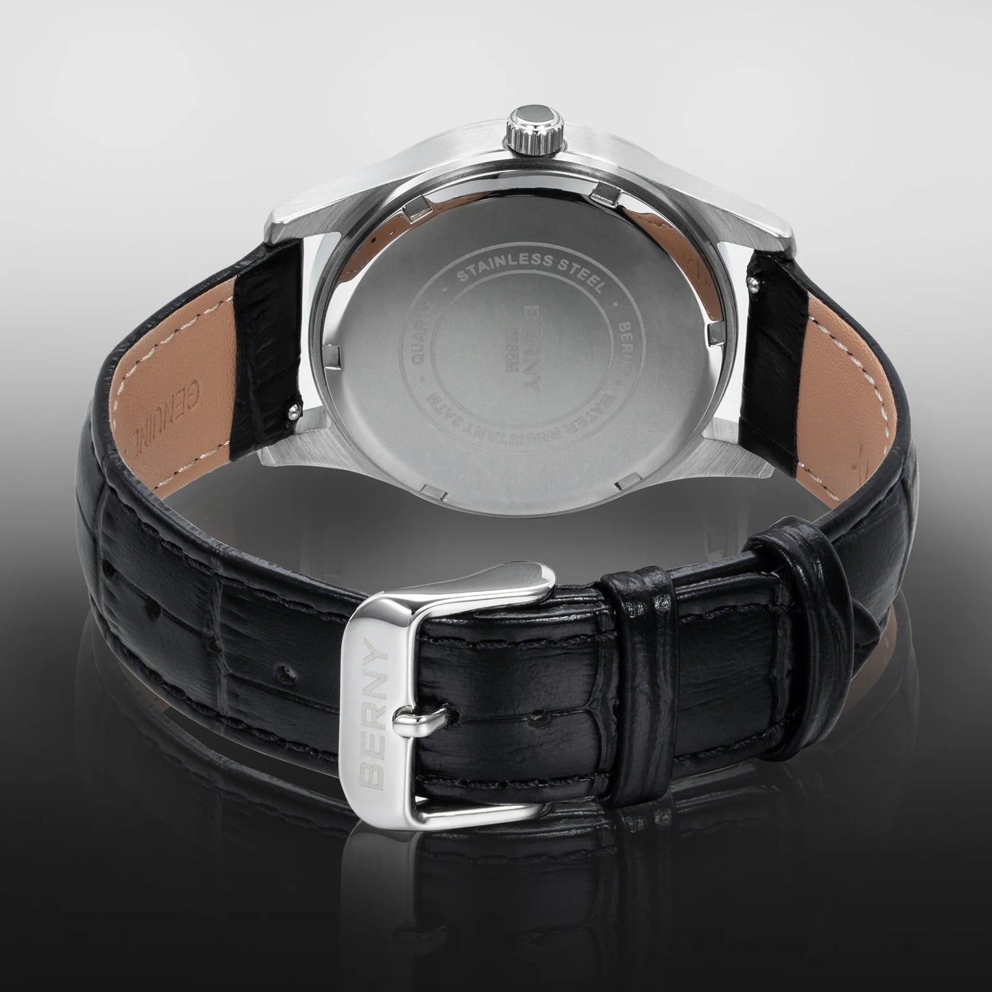 BERNY Quartz Watch for Men Miyota 2405 Business Male Wristwatch Day Top Calendar Genuine Leather Classic Men Watches Waterproof