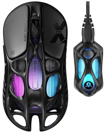GravaStar Mercury X Pro trådlös gamingmus med tri-mode, 8K-mottagare, lätt magnesiumlegering, lång batteritid, RGB-gaming