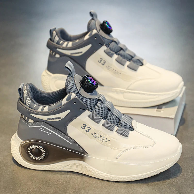 Men's Sneakers with Rotating Buckle Comfortable Non-Slip Lace-Up Durable Shoes for Outdoor Activities