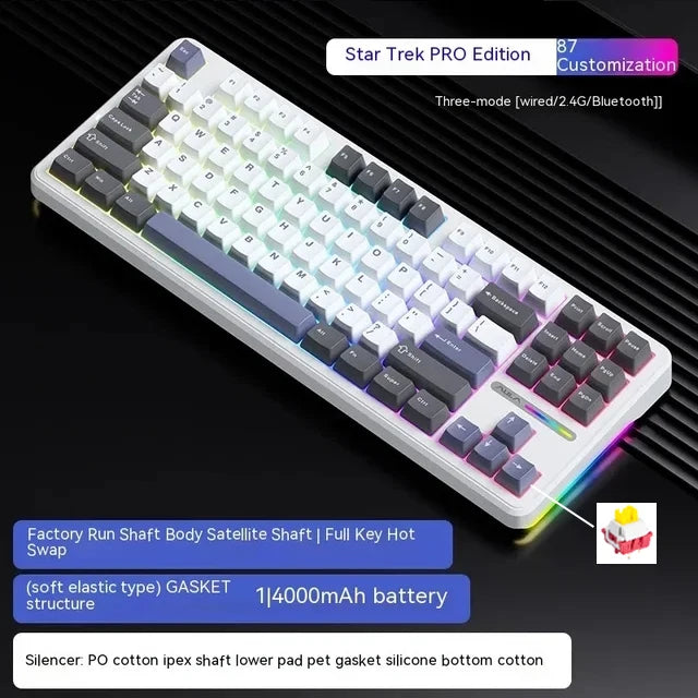 AULA F87Pro Mechanical Keyboard 2.4g/USB/Bluetooth Tri Mode Wireless 87 Key 5 Layer Silencing Filling Suitable For Gaming + Typing