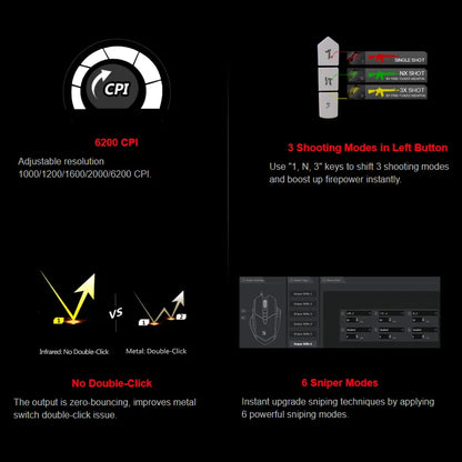 A4Tech Bloody A60 Gaming Mouse,RGB Mouse,Drag Click , 6200 CPI, 8 Macro Keys, X'Glide Metal Boot, 1000 Hz Adjustable