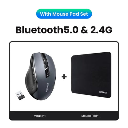 UGREEN langaton hiiri Bluetooth 5.0, ergonominen 4000DPI, 6 hiljaista painiketta, MacBookille, tabletille, kannettaville tietokoneille, tietokoneelle ja PC:lle, 2.4G-hiiri