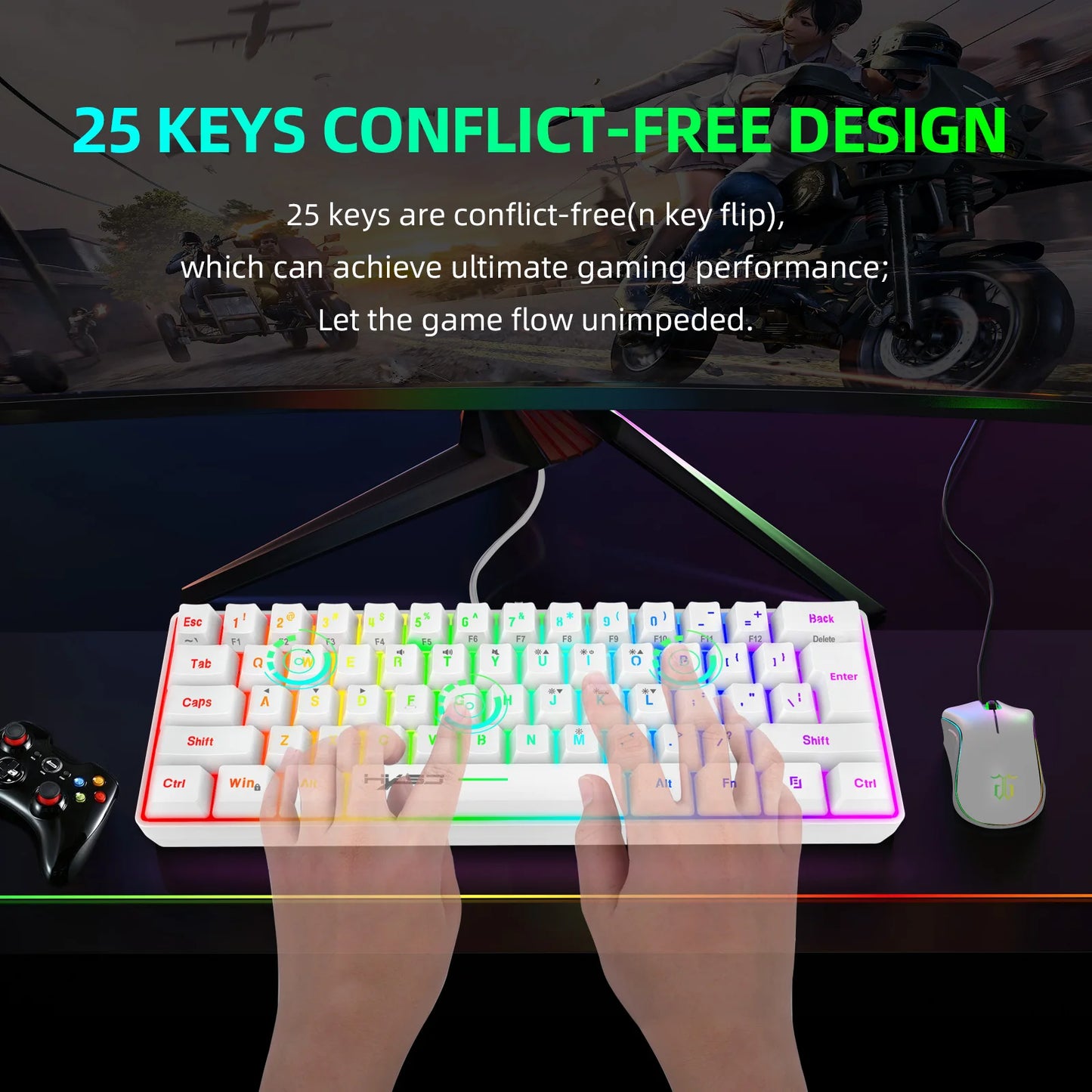 New Mini Gaming keyboard Wired Thin Film Keyboard 61-key Touch RGB Glow Multiple Quick Key Combination Suitable For Gaming Offic