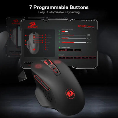 Безжична геймърска мишка Redragon M656 Gainer, 4000 DPI, 2.4Ghz, с 5 нива на DPI, 7 макро бутона, червена LED подсветка