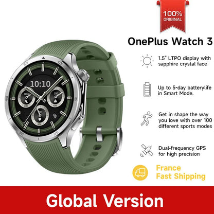 Global Version OnePlus Watch 3 46mm oneplus watch Smart Watch 1.5 inches AMOLED Display 32GB Memory Snapdragon W5 Wear OS by Google IP68