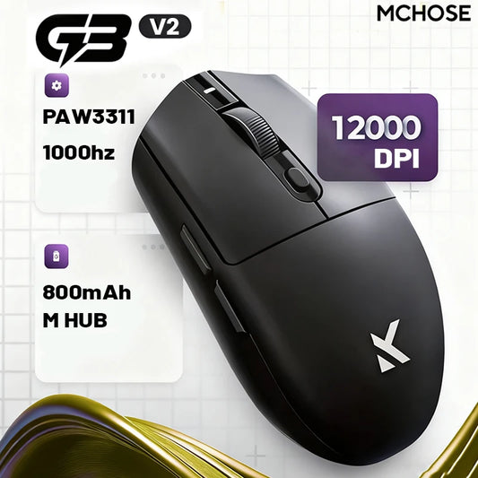 MCHOSE G3 V2 Pro Wireless E-sports Mouse Lightweight Three Mode Bluetooth PAW3395 High Performance 800mAh Game Office 59g Mouse