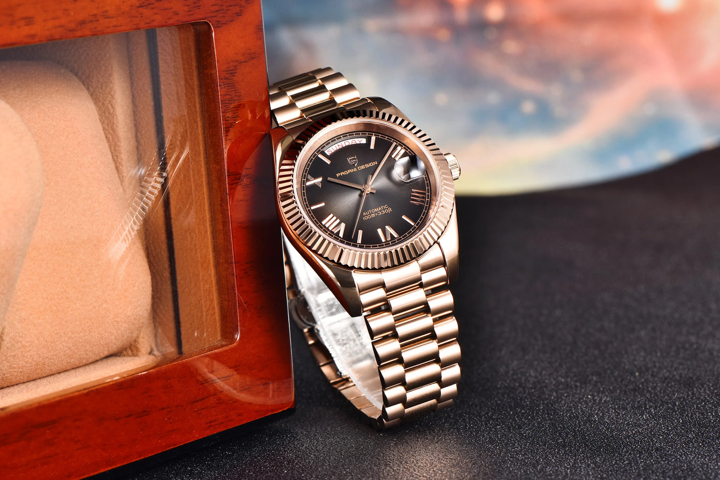 PAGANI DESIGN 2026 New Rose Gold Blue DD40 Luxury Automatic Watch Men Mechanical Wristwatch Mens Sapphire glass Waterproof Watch