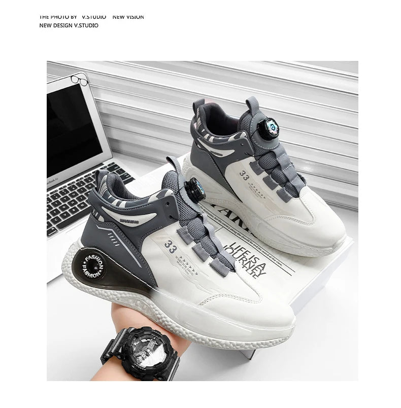 Men's Sneakers with Rotating Buckle Comfortable Non-Slip Lace-Up Durable Shoes for Outdoor Activities