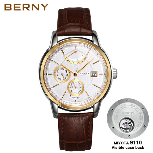 BERNY Luxury Automatic Watches for Men Fashion Elegant Mechanical Wristwatch Sapphire Date Week High-end Men's Dress Watch