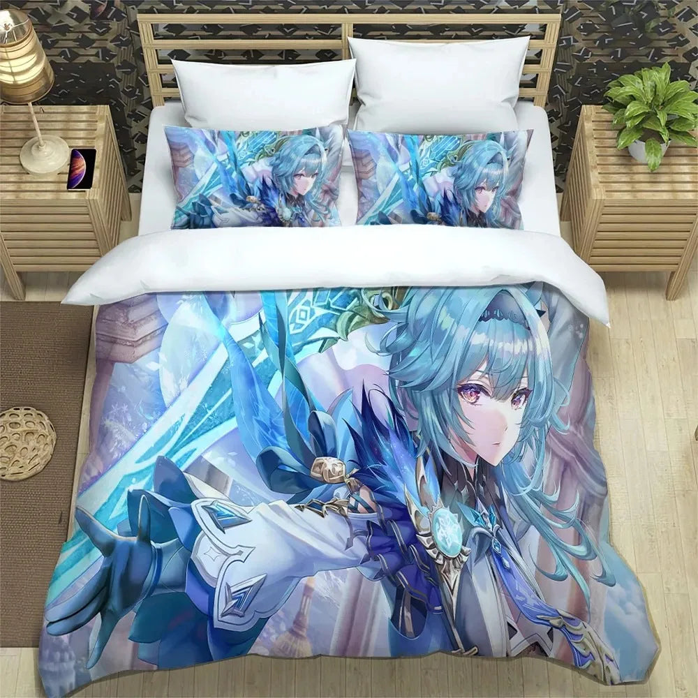 Anime Genshin Impact-beddengoedset voor jongens en meisjes, Twin/Queen Size dekbedovertrek met kussensloop, bedtextiel voor kinderen en volwassenen, modieuze woontextiel