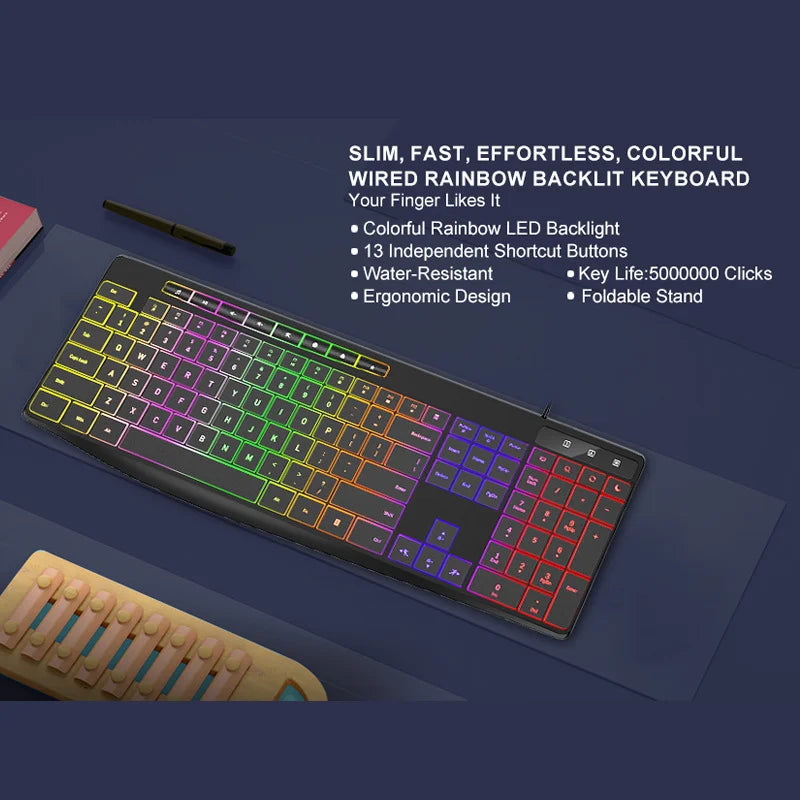 New Wired Light Backlit RGB Mute Keyboard Desktop Notebook Home Business For Office Ultra Thin USB office home