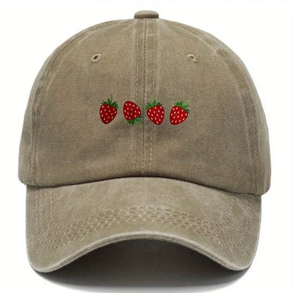 Strawberry printed baseball cap with adjustable sunshade, fashionable duckbill cap for both men and women, soft top design