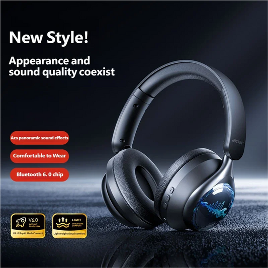 Acer OHR712 Wireless Bluetooth 6.0 Headphones, Foldable Over-Ear Bluetooth Headphones with Active Noise Cancellation, 360° Spatial Sound, HiFi Deep Bass Headset for Travel, Home & Office