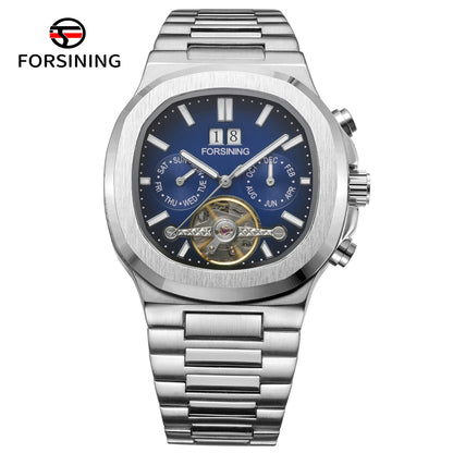 Forsining 481 Military Man Tourbillon Hands Watch Week Date Automatic Mechanical Watches Stainless Steel Clock Relogio Masculino