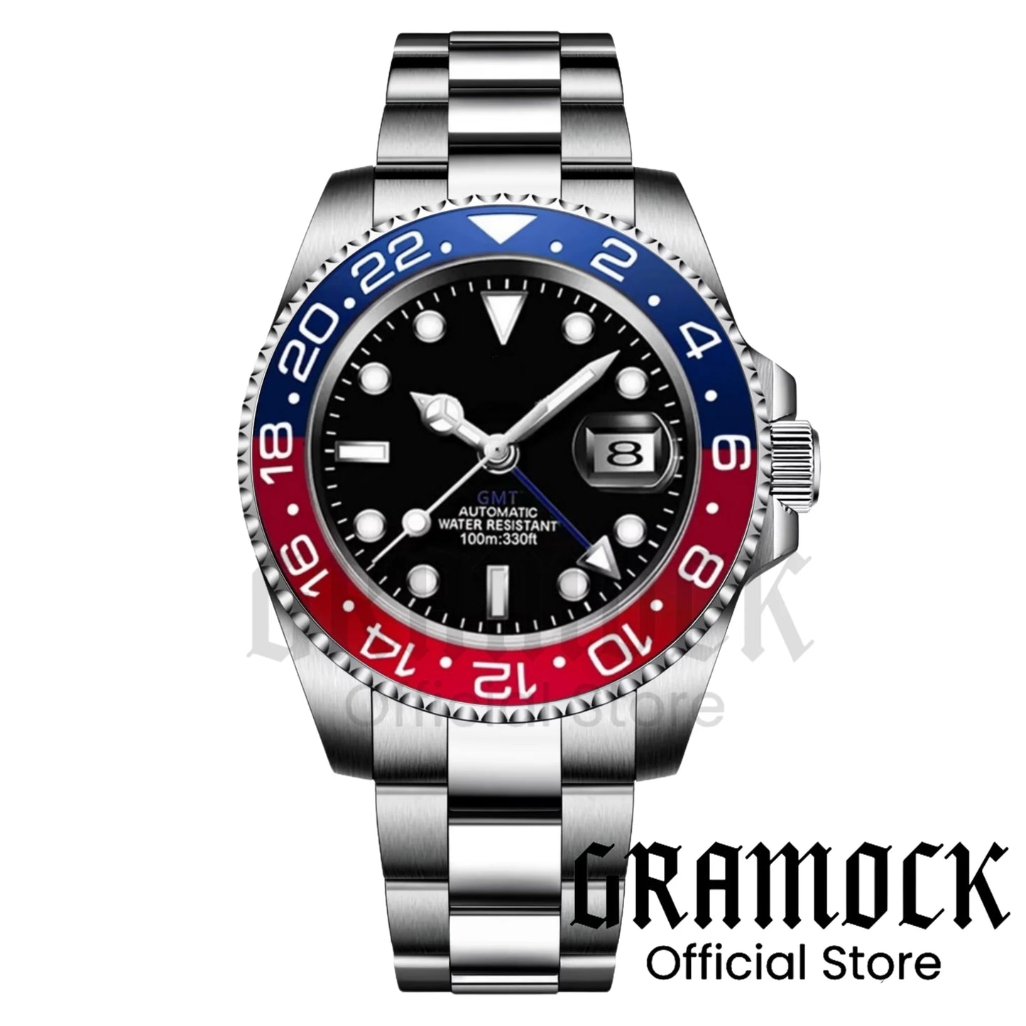 Gramock White Dial Blue GMT 40MM Watch For Men Roating Bezel Sapphire Glass Waterproof Reloj Hombre NH34A Mechanical Wristwatch
