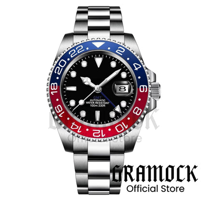 Gramock White Dial Blue GMT 40MM Watch For Men Roating Bezel Sapphire Glass Waterproof Reloj Hombre NH34A Mechanical Wristwatch