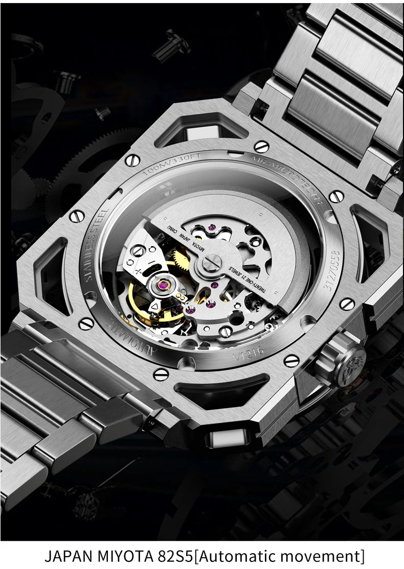 Yelang V1216 Men Watch Luxury Brand Watch 42mm Hollow Dial Japan MIYOTA 8N40 Automatic Movement 100M Waterproof Watch Luminous