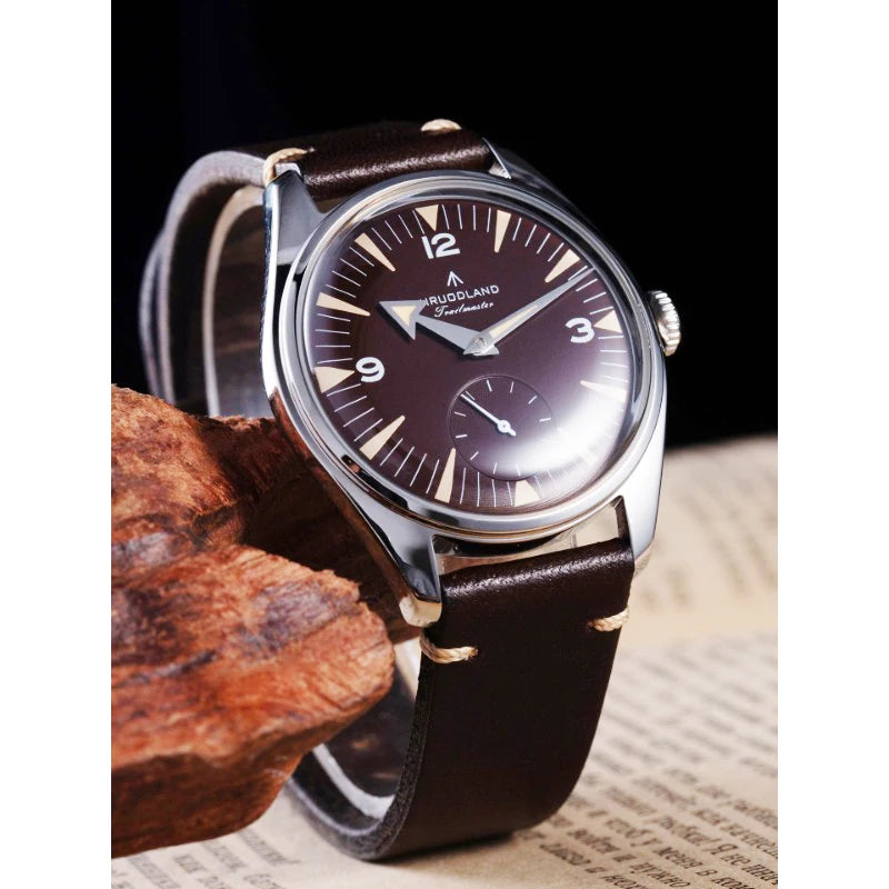Hruodland F033 Retro Classi Quarrz Men's Watches VD78 Movement Stainless Steel Black Brown Leather Strap Wristwatches