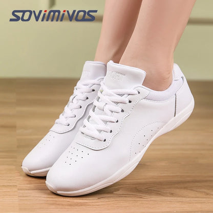 Zapatillas de baile para mujer, zapatillas deportivas planas y ligeras, zapatillas de gimnasia aeróbica de competición, zapatillas deportivas para fitness, zapatillas de baile blancas.