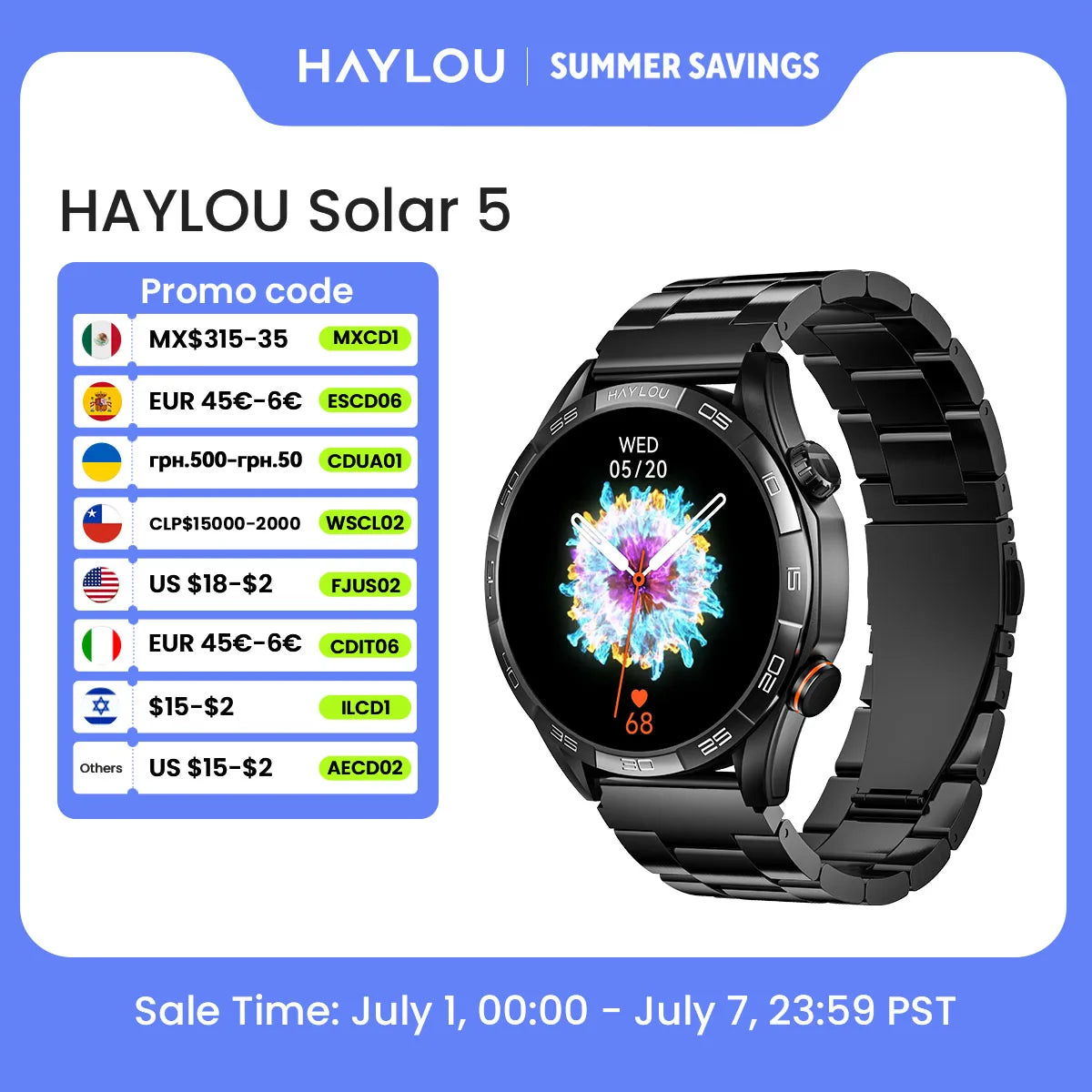 HAYLOU Solar 5 Voice Calling Smartwatch 1.58'' AMOLED Display 60Hz Smart Watch 24H Health Monitoring Sports Smartwatch for Men