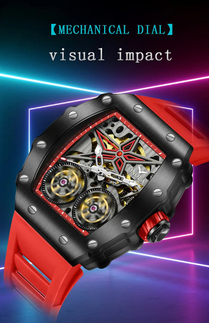 2022 New ONOLA Men Watch Automatic Mechanical Watch for Men Business Sport Wristwatch Luminous Waterproof Leather Belt Clock