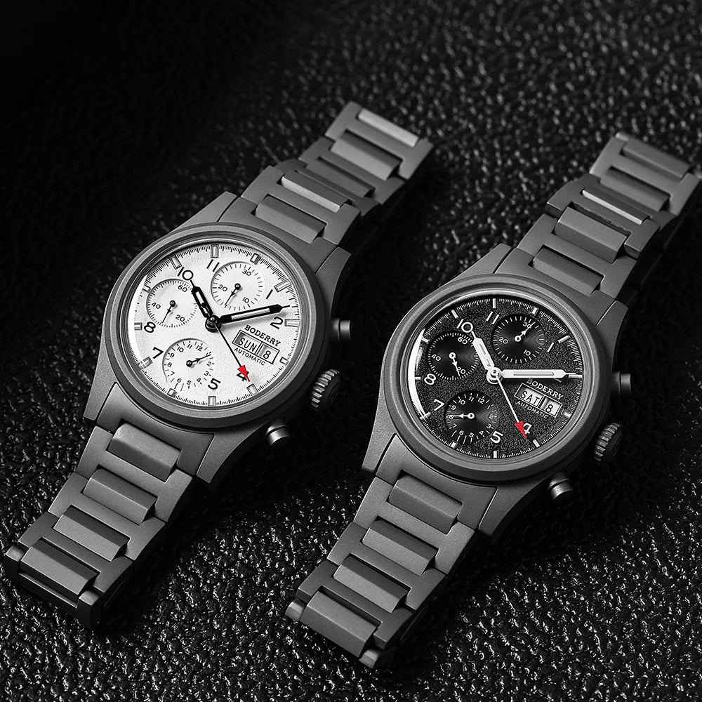 Boderry Chronograph Watch LANDMASTER Titanium Automatic mechanical Field Watches Outdoor Sport Waterproof Dive Wristwatch Men