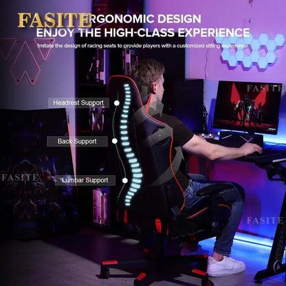 Gaming Chair with Footrest Speakers Video Game Chair Bluetooth Music Heavy Duty Ergonomic Computer Office Desk Chair Red