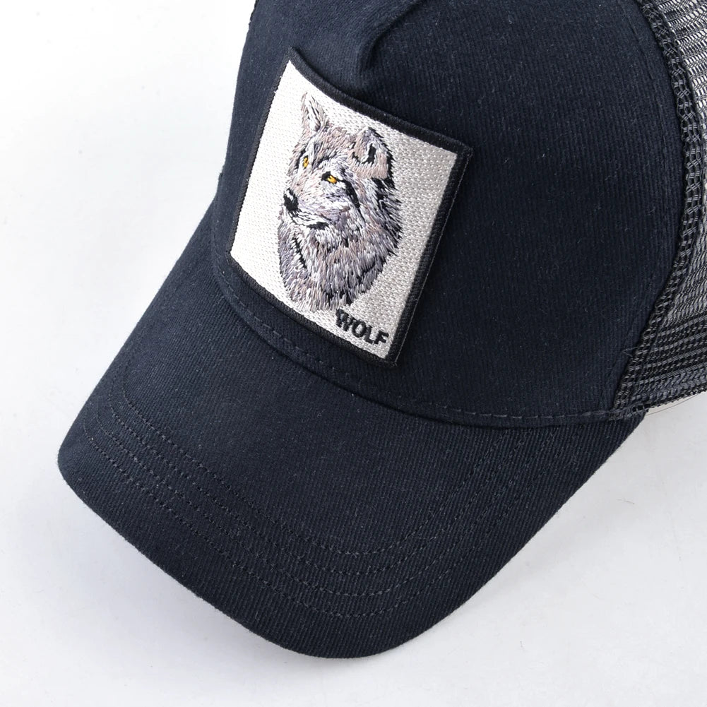 Modische Baseballkappe mit gesticktem Wolf-Aufnäher, Snapback, Hip-Hop-Trucker-Kappe, für Männer und Frauen, atmungsaktiv, Outdoor-Kappe mit Schirm