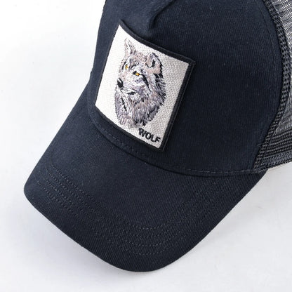 Modische Baseballkappe mit gesticktem Wolf-Aufnäher, Snapback, Hip-Hop-Trucker-Kappe, für Männer und Frauen, atmungsaktiv, Outdoor-Kappe mit Schirm