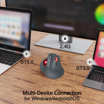 JOMAA langaton pystysuora ladattava trackball-hiiri, ergonominen hiljaisen klikkauksen Rollerball Gaming Mouse Windows-tietokoneelle