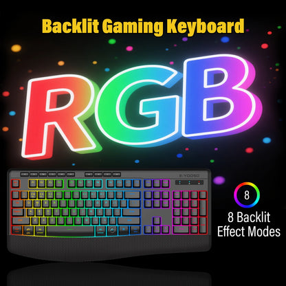 E-YOOSO Triple-Mode Mechanical Keyboard 2.4GHz/Bluetooth 5.0/USB-C RGB Backlit Quiet Keys Spill-Proof Long Standby for PC/Laptop