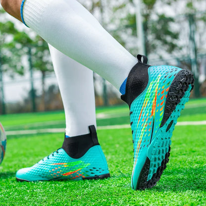 Double Star High-Top Soccer Shoes, Men's TF Turf Studs, Professional Training and Match Shoes for Boys, Teens, Kids, and Adults