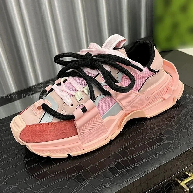 Size 35-46 Women Men Sports Shoes High Quality Patchwork Casual Sneakers Lace Up Fashion Platform Sports Running Shoes Hot