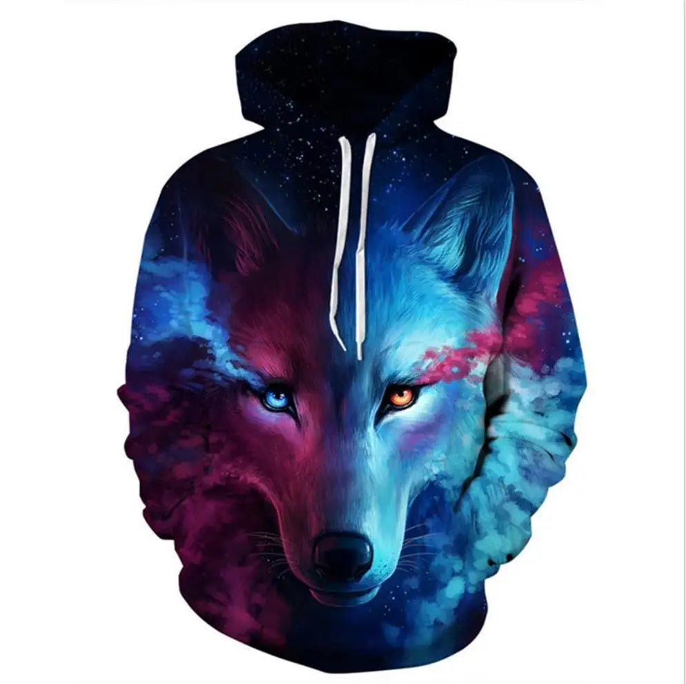 Bluzy z kapturem z nadrukiem 3D wilka, dla mężczyzn i kobiet, modne, casualowe, oversize, pulower w stylu hip-hop Harajuku, streetwearowe hoodie