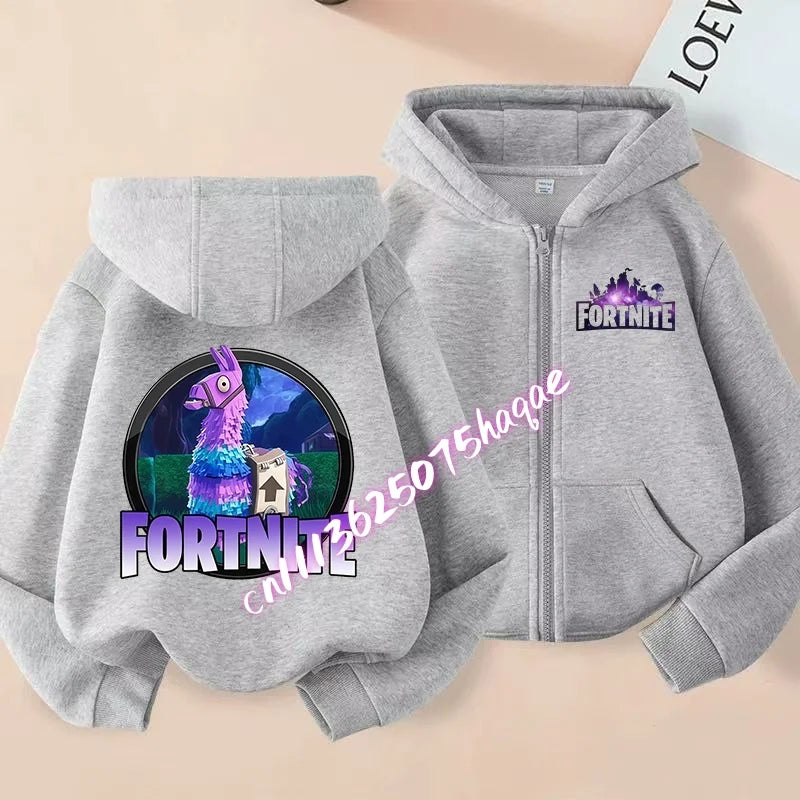 Ny Fortnite-zip hoodie för barn, tecknad anime, vardaglig och ventilerande huvtröja för barn, pojkjacka med dragkedja, vår 2026, barnkläder